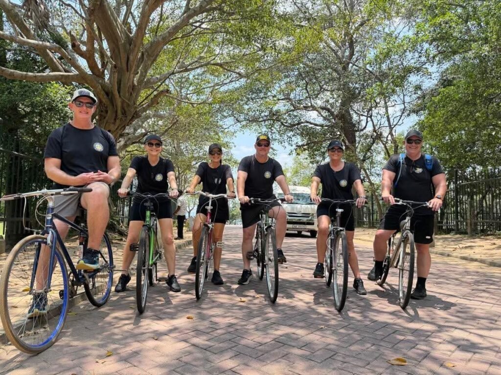 Australian guests enjoying a cycling tour in Polonnaruwa ancient city Sri Lanka